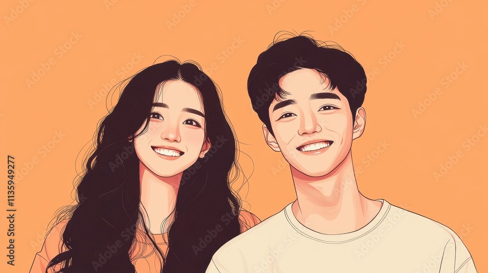 Smiling Couple on Orange Background Smiling Couple on Orange Background