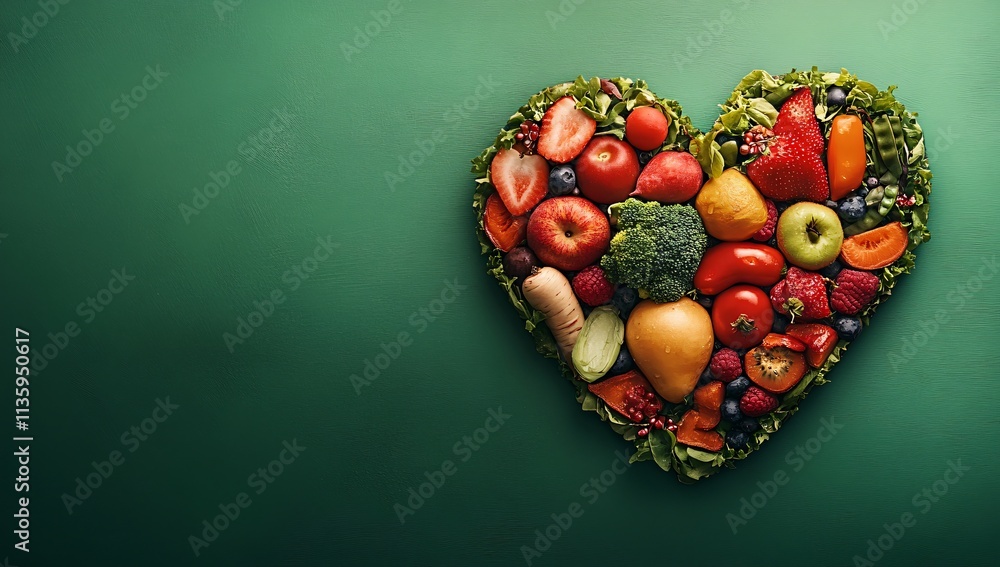 Heart Shaped Arrangement of Fresh Fruits and Vegetables Heart Shaped Arrangement of Fresh Fruits and Vegetables