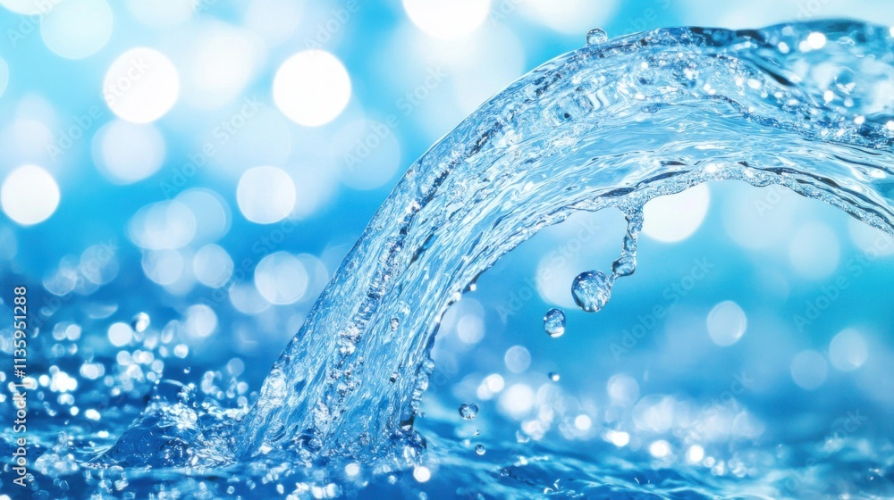 Water Flowing Over Blue Background With Bokeh Water Flowing Over Blue Background With Bokeh