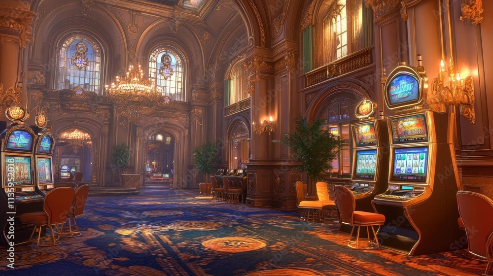 Obraz premium Elegant Casino Interior With Slot Machines And Rich Decor