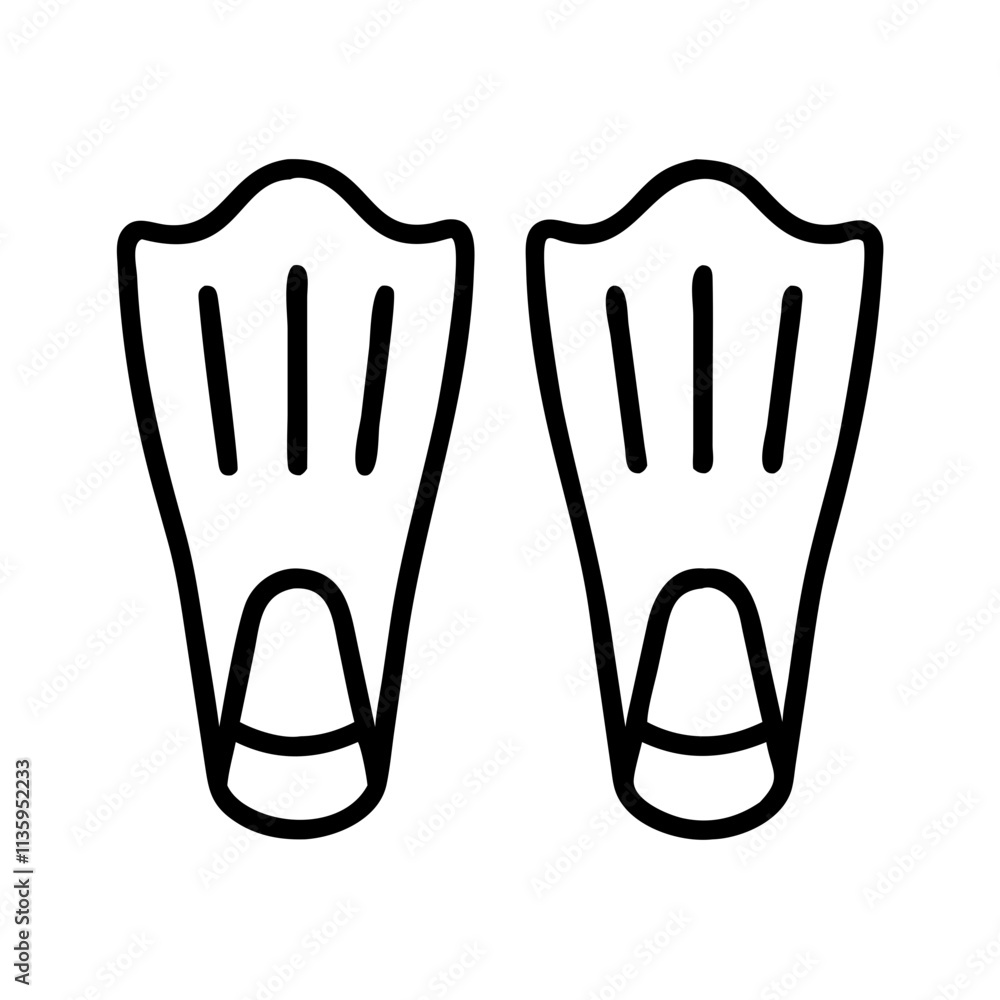 Obraz premium diving fins icon, summer line art, summer icon - simple black line art icon of diving fins, symbolizing summer celebrations. summer vector art.