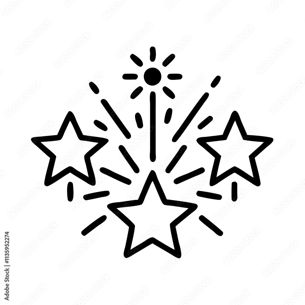 Fototapeta premium fireworks icon, summer line art, summer icon - simple black line art icon of fireworks, symbolizing summer celebrations. summer vector art.