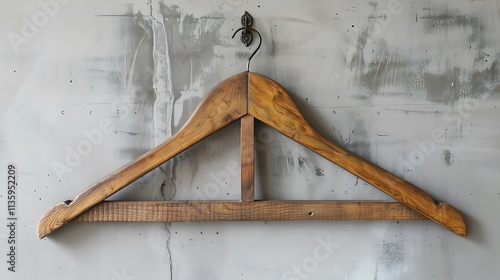 Wooden hanger on white wall photo