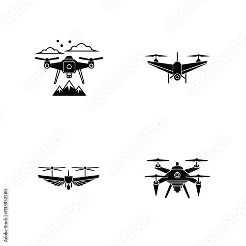 Vector icons of flying drones