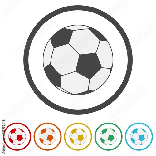 Soccer ball icon. Set icons in color circle buttons photo