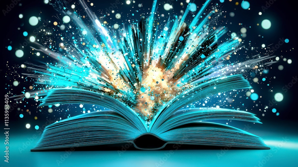 Fototapeta premium Open Book Explosion Magic Fantasy Knowledge Light