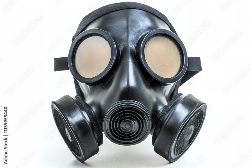 A black gas mask with a yellow tint A black gas mask with a yellow tint
