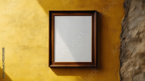 Wallpaper Mural Wooden Frame Against Yellow Textured Wall Torontodigital.ca