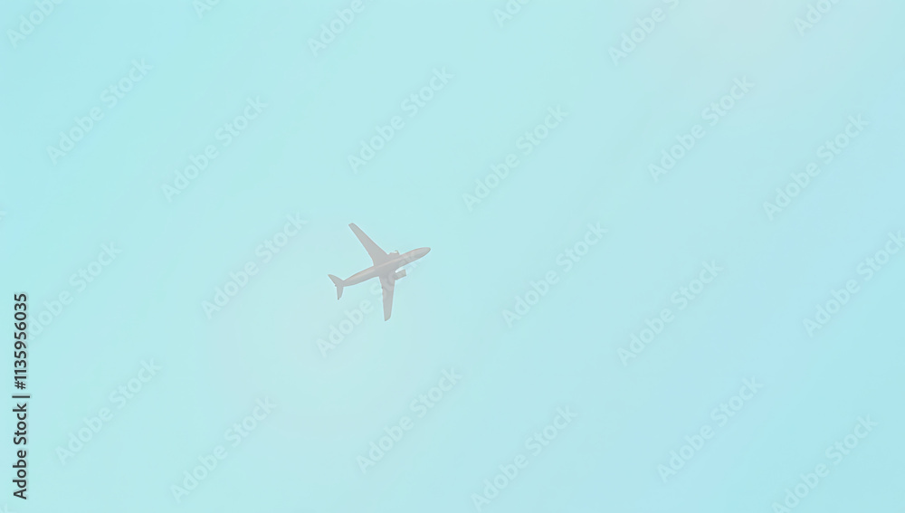 Airplane mockup flying on a soothing pastel blue background conveying transportation, travel, and joyful journey concept ideas._00001_ Airplane mockup flying on a soothing pastel blue background conveying transportation, travel, and joyful journey concept ideas._00001_