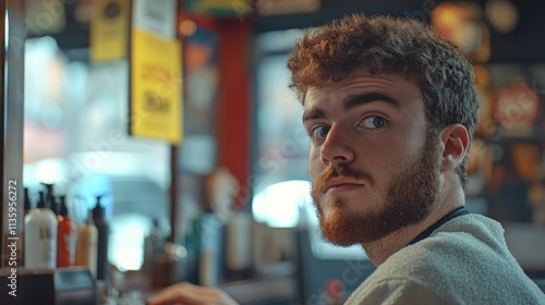 Curious young man looks back in a lively café, capturing a moment of surprise and engagement. Inspired by the social atmosphere.