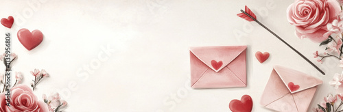 Wallpaper Mural Valentines Day themed banner featuring pink roses and hearts, creating romantic atmosphere Torontodigital.ca