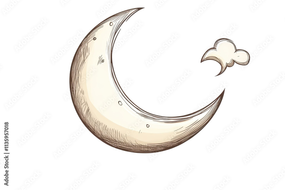Crescent Moon and Cloud Night Sky Illustration: A Hand-Drawn Celestial Art Piece Crescent Moon and Cloud Night Sky Illustration: A Hand-Drawn Celestial Art Piece