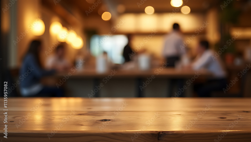 A wooden tabletop in a blur of a busy café is softly illuminated by warm golden lighting._00020_ A wooden tabletop in a blur of a busy café is softly illuminated by warm golden lighting._00020_