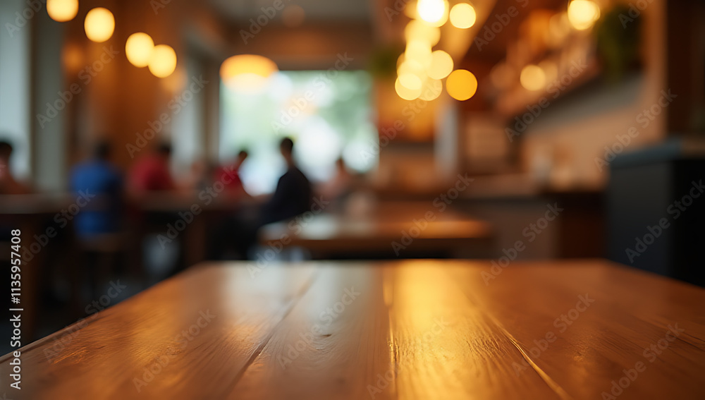A wooden tabletop in a blur of a busy café is softly illuminated by warm golden lighting._00008_ A wooden tabletop in a blur of a busy café is softly illuminated by warm golden lighting._00008_