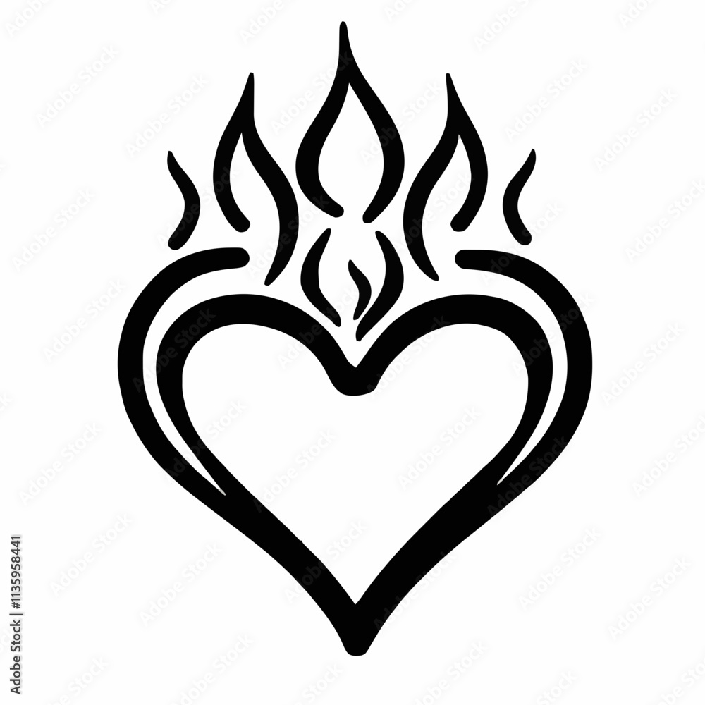 Flaming heart icon, minimalist design, representing passion and intensity Flaming heart icon, minimalist design, representing passion and intensity
