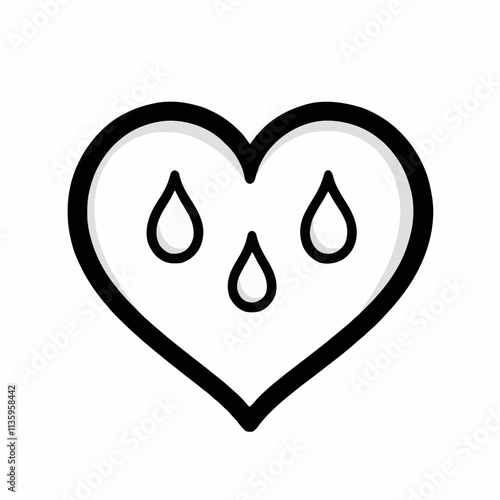 Heart icon with three teardrops, minimalist design, representing emotional expression