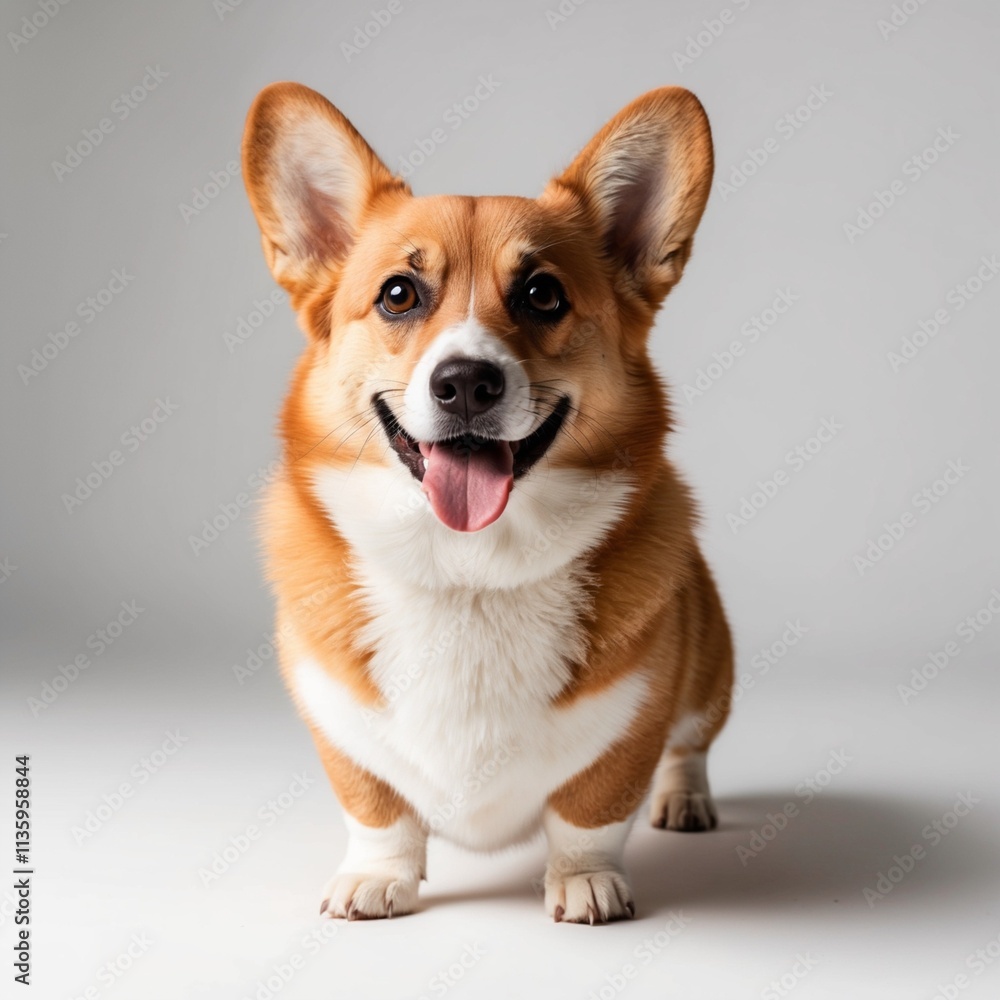Closeup of standing welsh corgi dog over neutral background Closeup of standing welsh corgi dog over neutral background