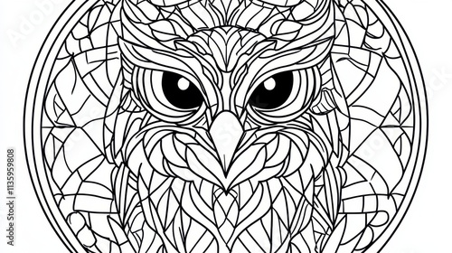 Owl Mandala Black and White Design	 photo