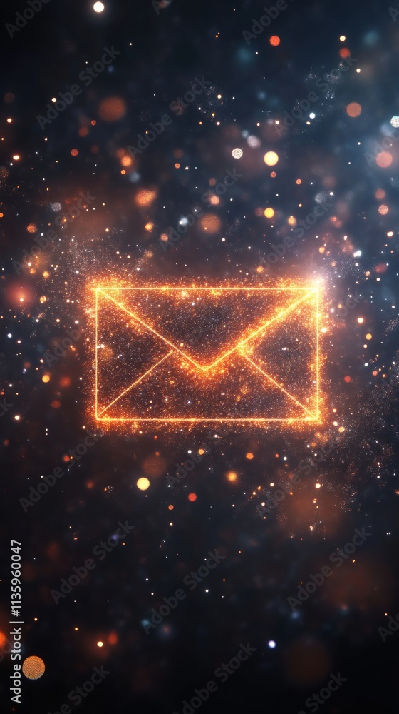 Obraz premium glowing envelope in a galaxy of sparks