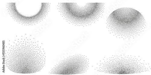 Dotwork grain noise gradient circles and abstract shapes. Pointillism gradient pattern. Radial stochastic grange texture Dotwork stipple halftone effect Dotted sphere stipple element Vector background