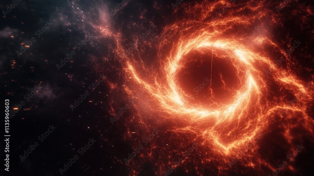A swirling cosmic phenomenon radiates fiery orange light, evoking the mysteries of the universe and the allure of black holes. A swirling cosmic phenomenon radiates fiery orange light, evoking the mysteries of the universe and the allure of black holes.