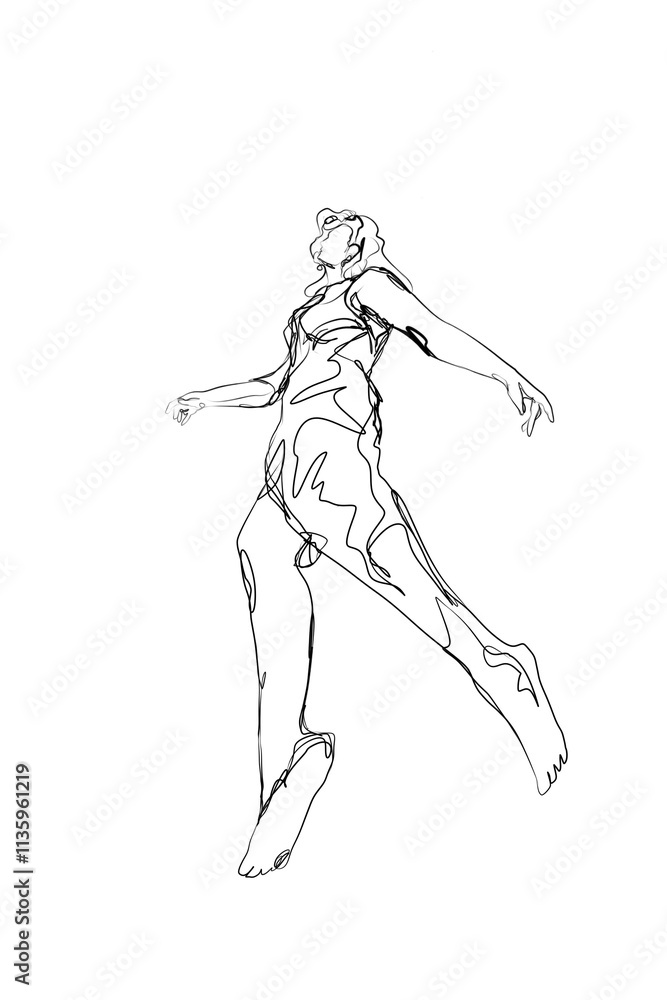 line art illustration of a woman floating in the air line art illustration of a woman floating in the air
