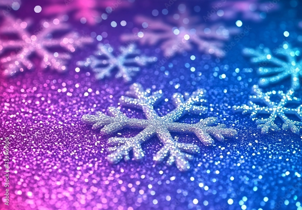 Sparkling Silver Snowflakes on Glittery Purple Blue Background Sparkling Silver Snowflakes on Glittery Purple Blue Background