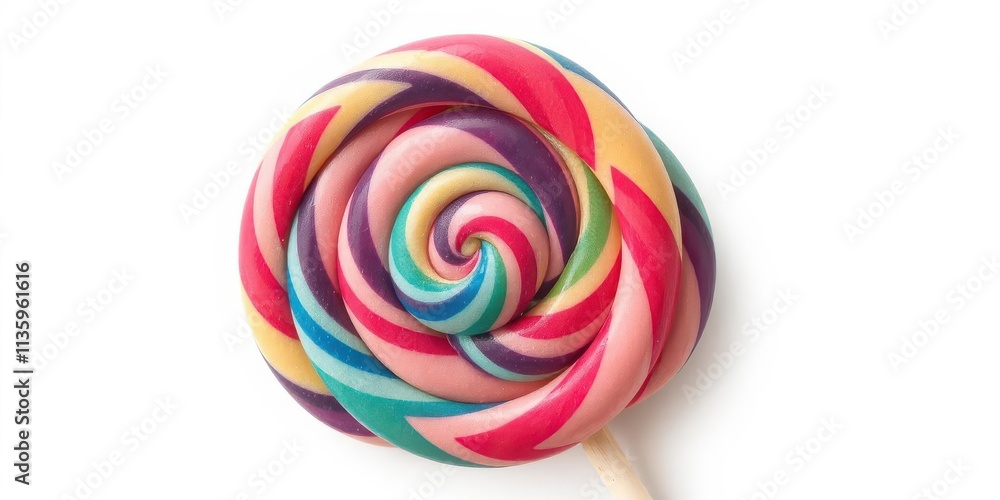 Vibrant and eye-catching colorful swirl lollipop on a white background, colorful, swirl Vibrant and eye-catching colorful swirl lollipop on a white background, colorful, swirl