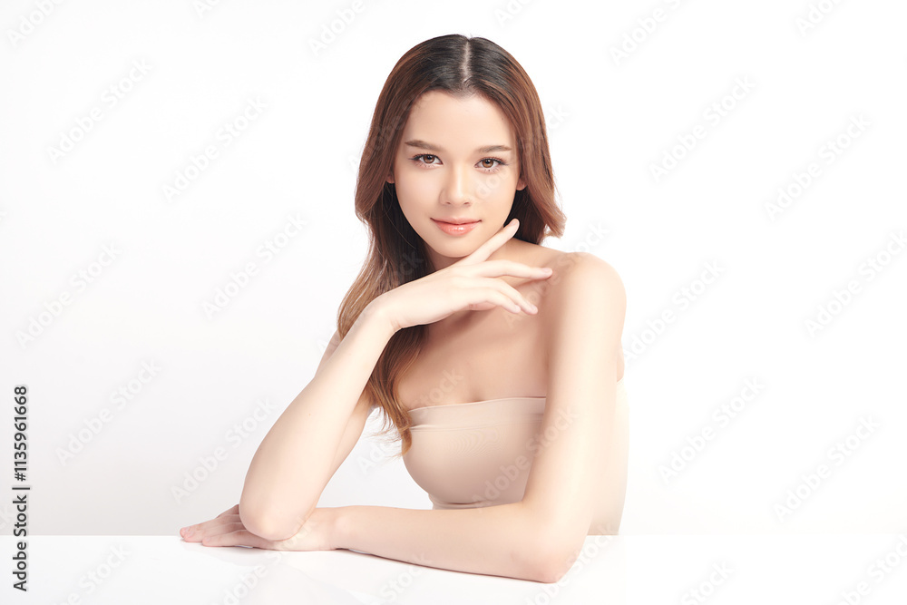 Beautiful young asian woman with clean fresh skin on white background, Face care, Facial treatment, Cosmetology, beauty and spa, Asian women portrait. Beautiful young asian woman with clean fresh skin on white background, Face care, Facial treatment, Cosmetology, beauty and spa, Asian women portrait.