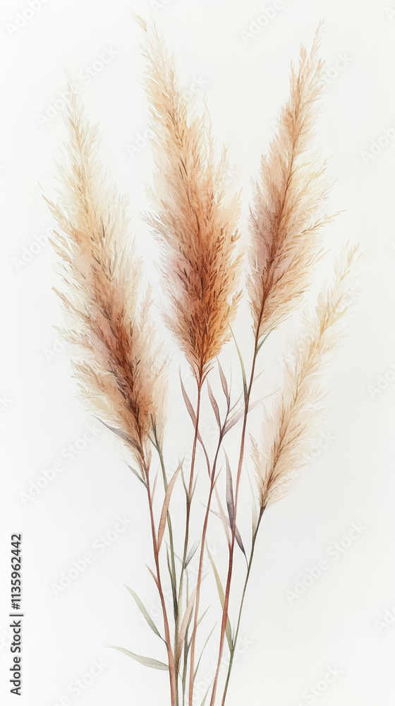 Watercolor painting of pampas grass with soft tones Watercolor painting of pampas grass with soft tones