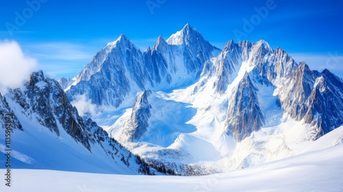 Majestic Snow-Capped Peaks: A Breathtaking Winter Wonderland Landscape