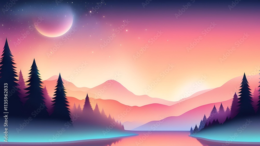 Neon Glow Mountain Night Background Neon Glow Mountain Night Background