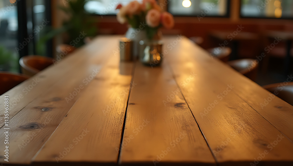 A rustic wooden tabletop complements a light gold tone in a cozy café or restaurant setting effectively._00037_ A rustic wooden tabletop complements a light gold tone in a cozy café or restaurant setting effectively._00037_
