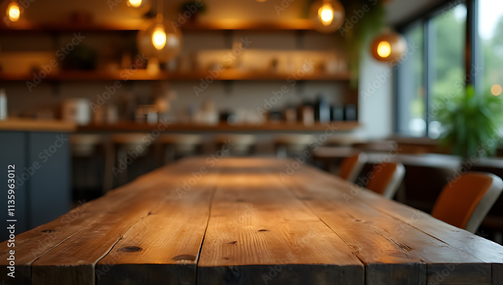 A rustic wooden tabletop complements a light gold tone in a cozy café or restaurant setting effectively._00034_ A rustic wooden tabletop complements a light gold tone in a cozy café or restaurant setting effectively._00034_