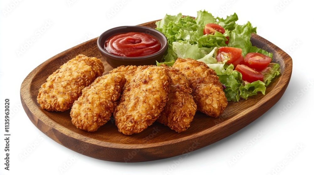 Crispy Fried Chicken with Fresh Salad and Ketchup - A Delicious Meal Crispy Fried Chicken with Fresh Salad and Ketchup - A Delicious Meal