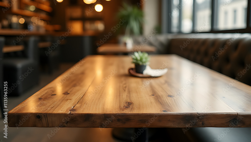 A rustic wooden tabletop complements a light gold tone in a cozy café or restaurant setting effectively._00027_ A rustic wooden tabletop complements a light gold tone in a cozy café or restaurant setting effectively._00027_