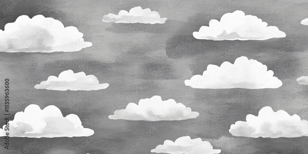 Watercolor Clouds Seamless Pattern Gray Sky Watercolor Clouds Seamless Pattern Gray Sky