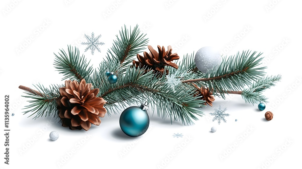 Festive Pine Branch Arrangement with Baubles and Snowflakes Winter Wonderland Digital Art Bright Background Seasonal Decor Festive Pine Branch Arrangement with Baubles and Snowflakes Winter Wonderland Digital Art Bright Background Seasonal Decor