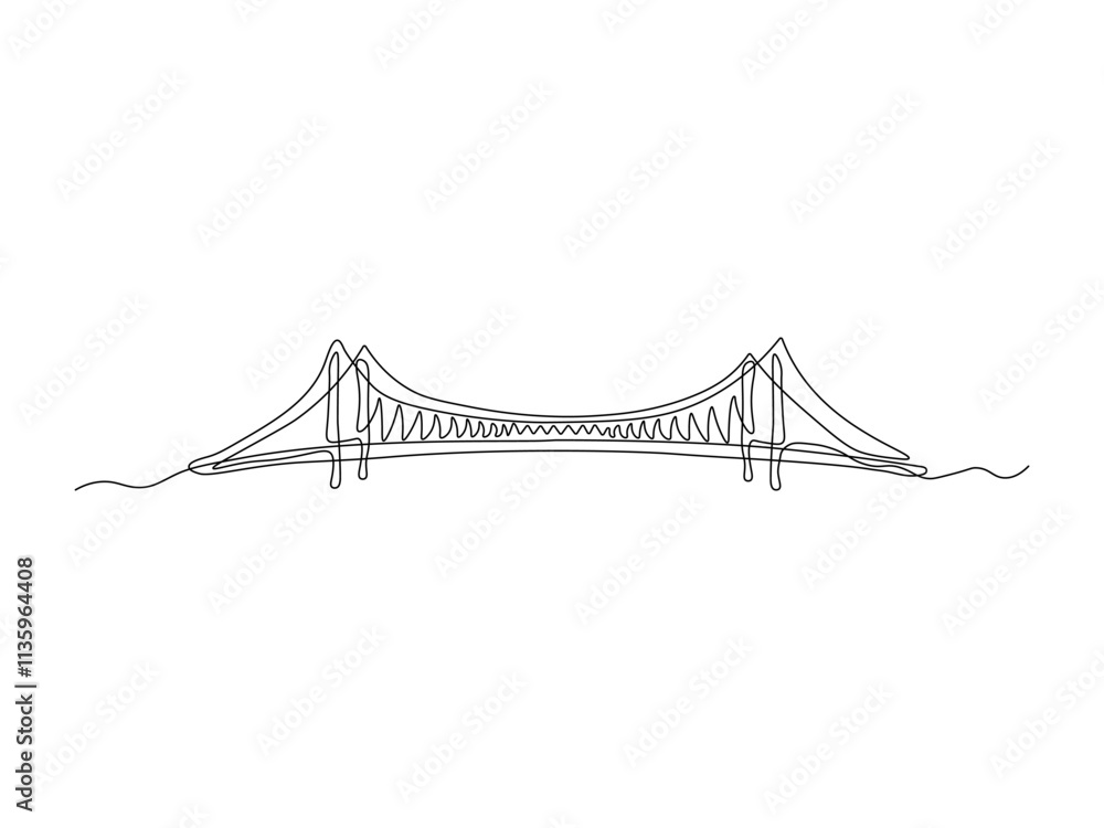Fototapeta premium Abstract Bridge, continuous single line art drawing sketch, logo