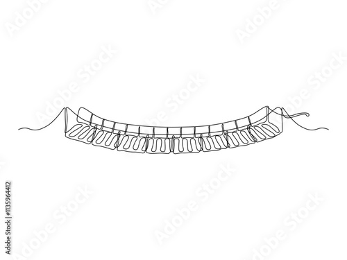 Abstract Hanging Rope Wooden Bridge,  continuous single line art drawing sketch, logo