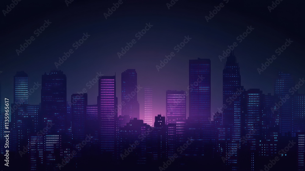 A dark city skyline with tall buildings neon light A dark city skyline with tall buildings neon light