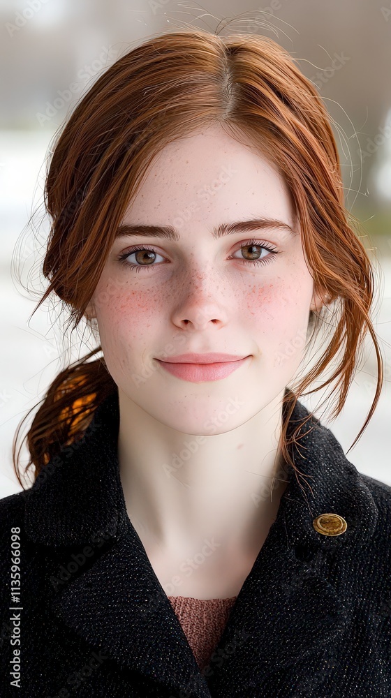 Fototapeta premium Confident Woman Portrait Urban Street Red Hair Freckles Cinematic Lighting