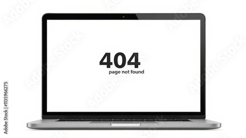 A laptop screen shows a simple 404 error message on a white background, highlighting that the requested webpage could not be accessed. The digital display is clear and straightforward.