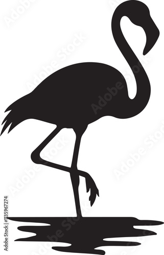 flamingo in water, Flamingo icon silhouette vector style