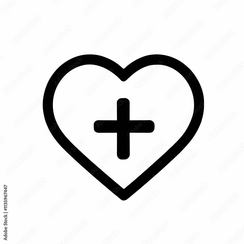 Heart icon with a plus sign, symbolizing love and health or support Heart icon with a plus sign, symbolizing love and health or support