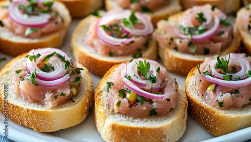 Wallpaper Mural Appetizing Tuna Crostini with Red Onion and Parsley Torontodigital.ca