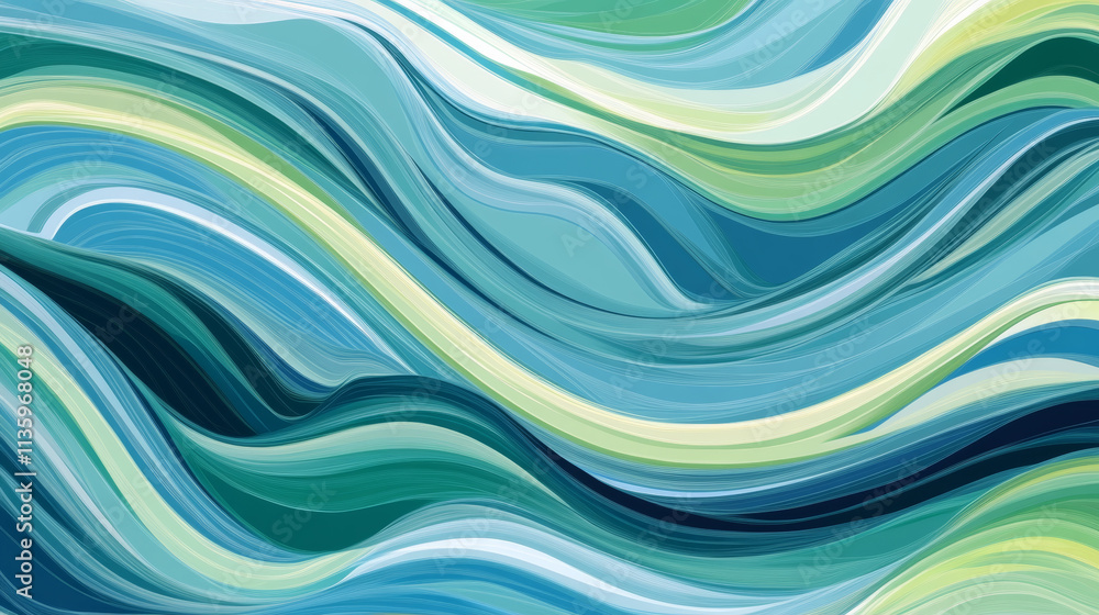 Dynamic abstract wave background in shades of blue and green, evoking tranquility and flow Dynamic abstract wave background in shades of blue and green, evoking tranquility and flow