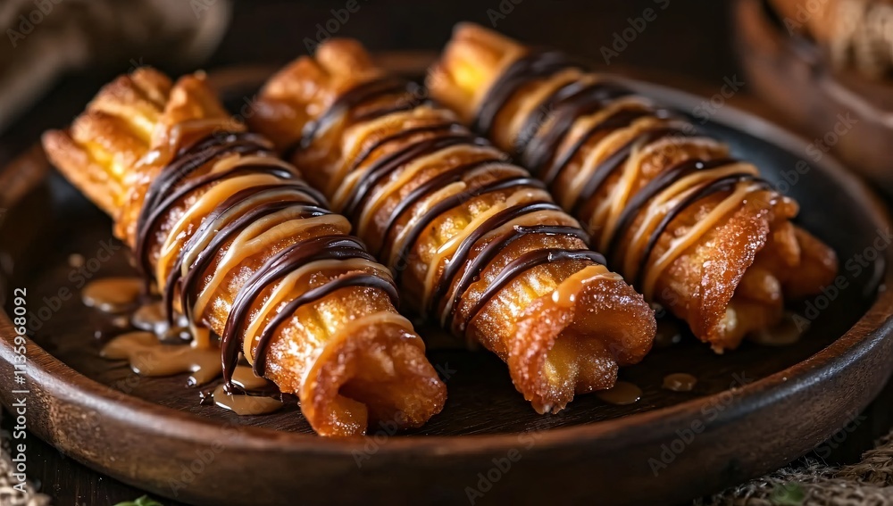 Delicious Caramel Chocolate Churros Pastry Dessert Delicious Caramel Chocolate Churros Pastry Dessert