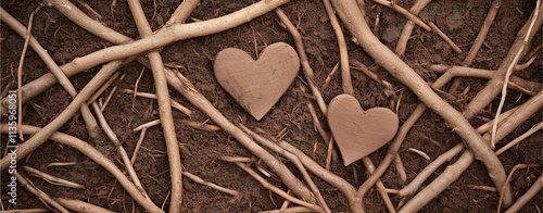 Love in nature heart-shaped roots , symbolizing love for nature and environmental sustainability. photo