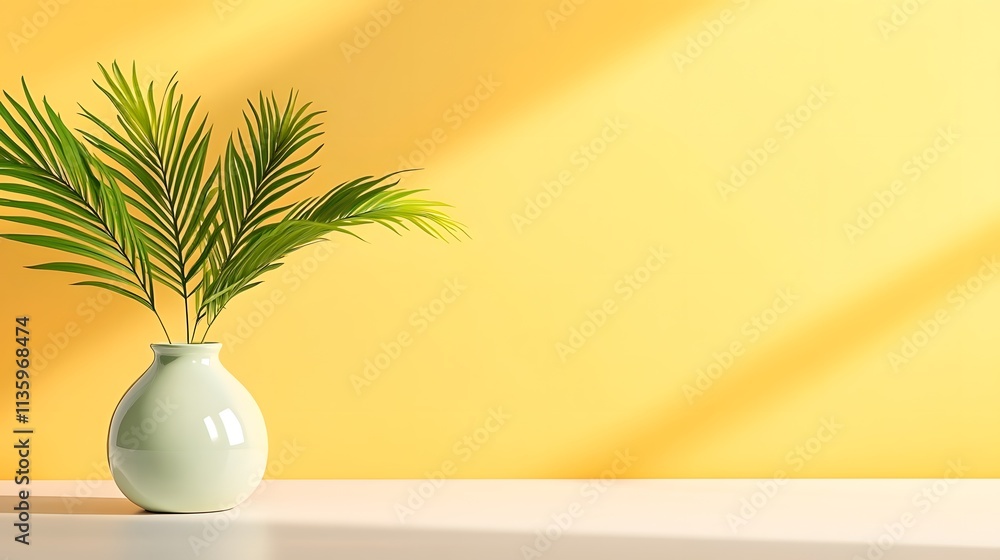 Stylish Green Plant Arrangement on White Table Against Yellow Wall Interior Design Modern Aesthetic Natural Light Stylish Green Plant Arrangement on White Table Against Yellow Wall Interior Design Modern Aesthetic Natural Light